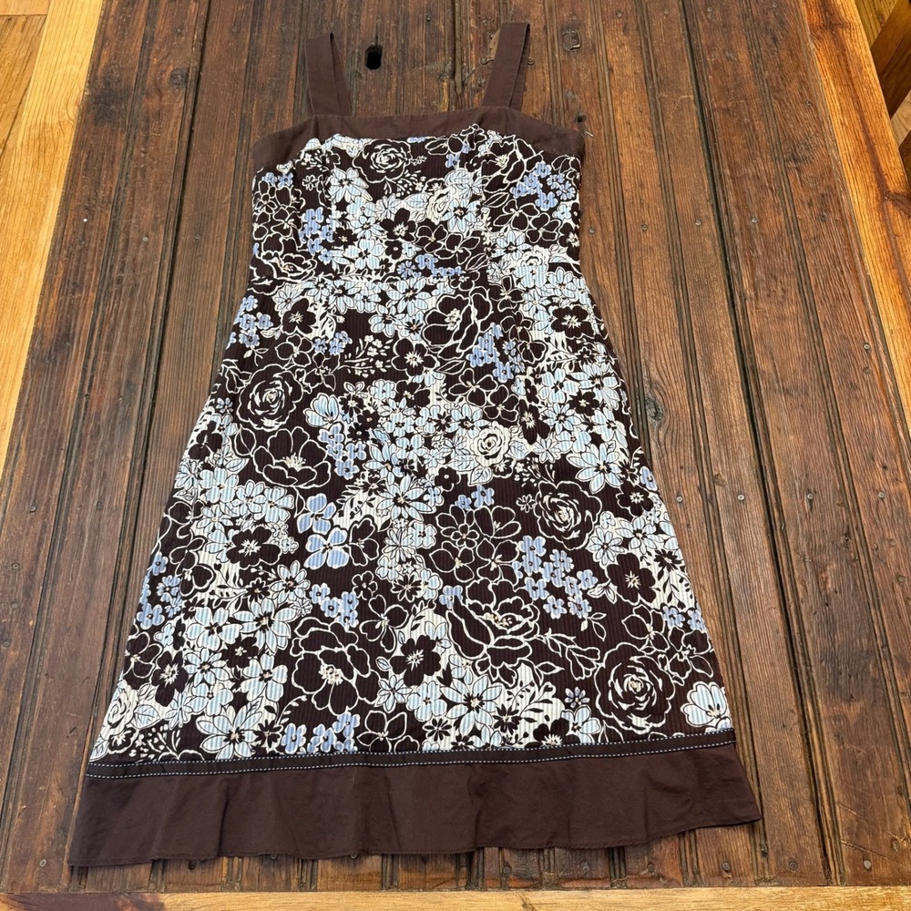 Studio I Womens Brown Floral Cotton Sleeveless A-Line Sundress Size 10